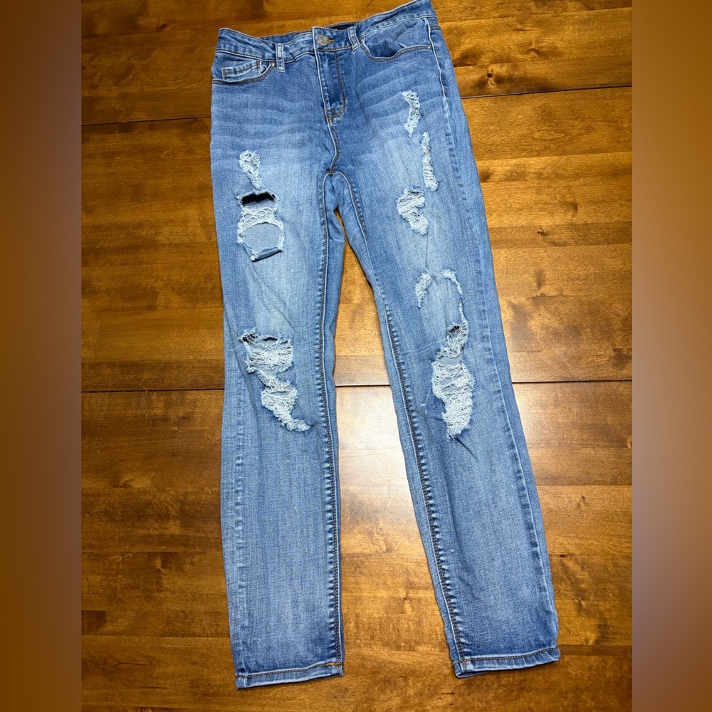 Indigo Rein Light Blue Distressed Skinny Jeans